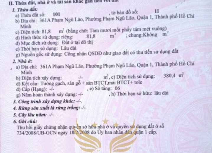 Bán Khách Sạn 361A Phạm Ngũ Lão Phường Phạm Ngũ Lão Quận 1