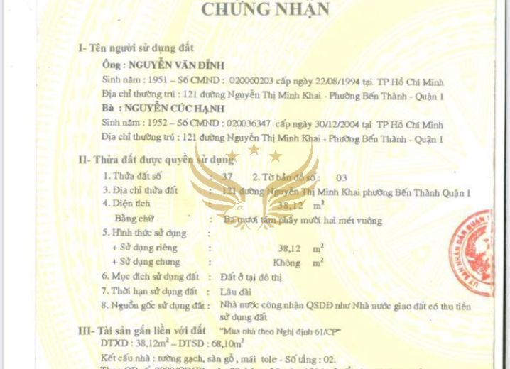 Bán Nhà 121 Nguyễn Thị Minh Khai Phường Bến Thành Quận 1