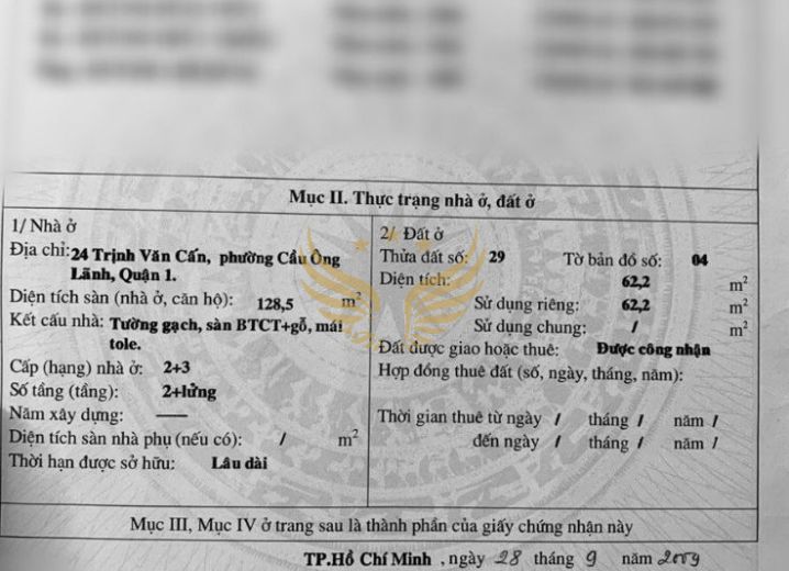 Bán Nhà 24 Trịnh Văn Cấn Phường Cầu Ông Lãnh Quận 1