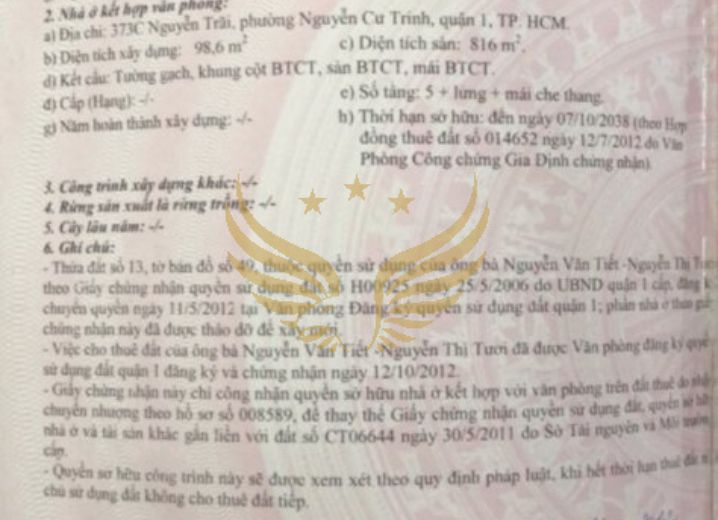 Bán Nhà 373C Nguyễn Trãi Phường Nguyễn Cư Trinh Quận 1