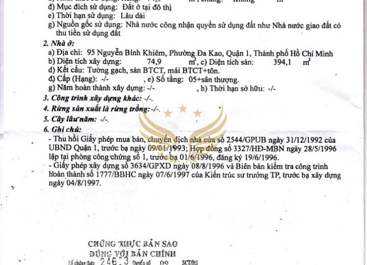 Bán Nhà 95 Nguyễn Bỉnh Khiêm Phường Đa Kao Quận 1