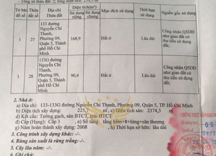 Cho Thuê Tòa nhà 133 Nguyễn Chí Thanh Phường 1 Quận 5