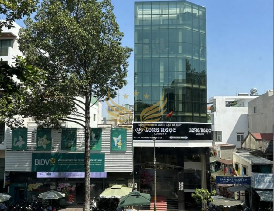 Cho Thuê Tòa Nhà Góc 2MT 342-344 Đường An Dương Vương, Phường 4, Quận 5, DT:  8.9x21m, 1 Hầm, 1 Trệt, 1 Lửng, 5 Lầu , ST, Thang Máy, DTSD: 1.121m2