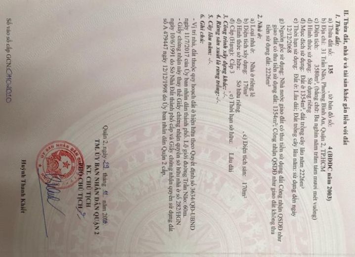 Bán Nhà 31 Trần Não Phường Bình An Quận 2
